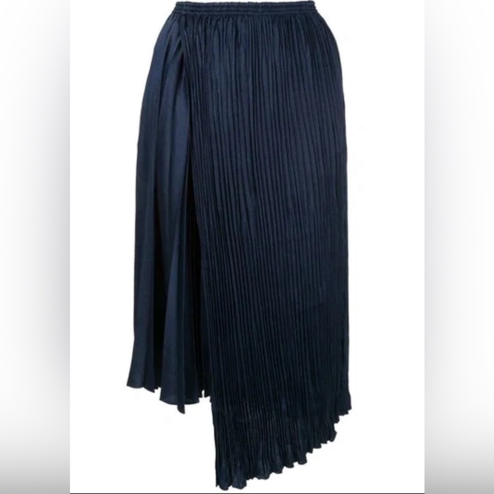 Vince Navy Asymmetrical Pleated Midi Skirt Size XS